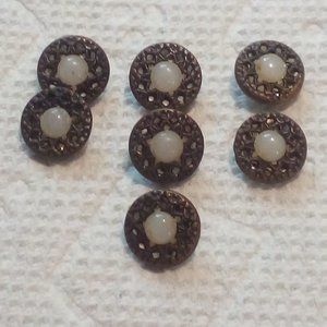Seven Cute Midcentury Poly Pearl and Marcasite Blouse Buttons